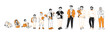 © ApoevArt - Doodle vector illustration depicting various life stages of a male. From baby to elderly, each age is represented in a minimalistic style. Colors include black, white, and orange.