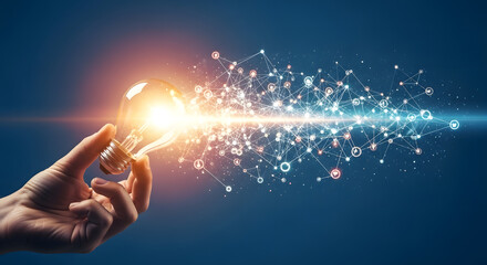 Poster - A hand holding a glowing lightbulb with connected network elements.