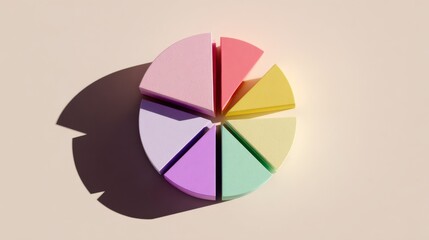Poster - A top-down view of a D pie chart with vibrant colors and varying segment sizes, representing budget allocation, set against a light surface for emphasis.