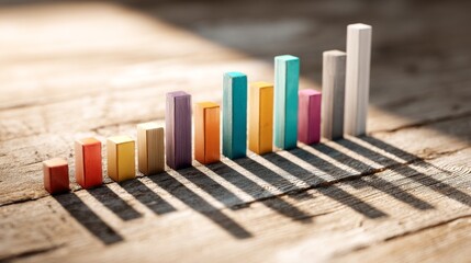 Poster - A visually engaging D bar graph featuring multicolored bars with shadow effects, displayed on a light wooden surface, highlighting the data in a stylish manner.