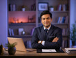 © ali - Confident businessman in suit with arms crossed in office setting