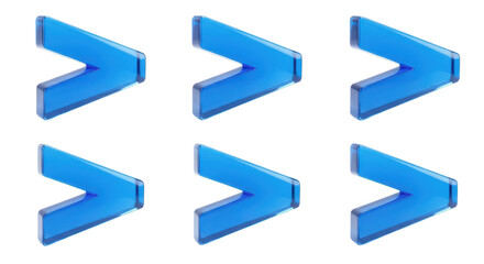 Six glossy blue right arrows arranged against a clean white background suitable for website elements or visual design concepts
