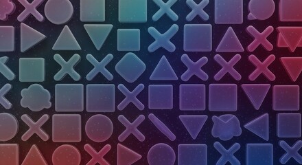 Poster - Geometric shapes pattern with gradient lighting including circles squares triangles and x shapes design