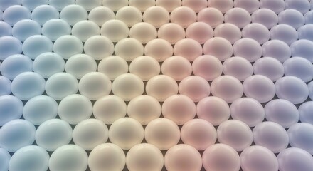 Poster - A pattern of many white spheres arranged in rows and columns with a soft pastel gradient color overlay