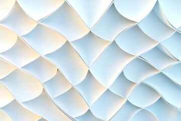 Poster - Abstract pattern of curving paper sheets creating wavy textures with soft light and shadows in a modern design style