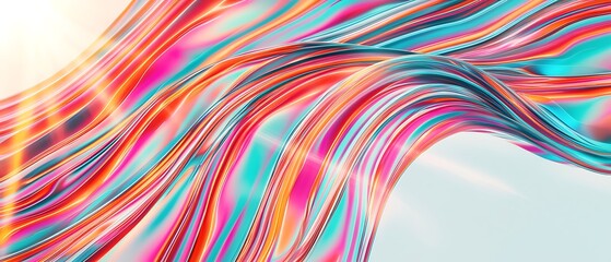 Poster - Abstract colorful waves with vibrant hues of pink, blue, orange, and teal creating dynamic movement and energy in design
