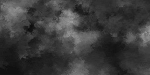 Wall Mural - Smoke textured black background. Gray watercolor with monochrome ink wash details. Powder explosion isolated on black background. Misty fog overlays effect.
