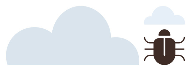 Poster - Cloud with bug showcasing technological concepts thumbs up cybersecurity, software bugs, and cloud computing risks. Ideal for technology, cybersecurity, software development, cloud storage, quality