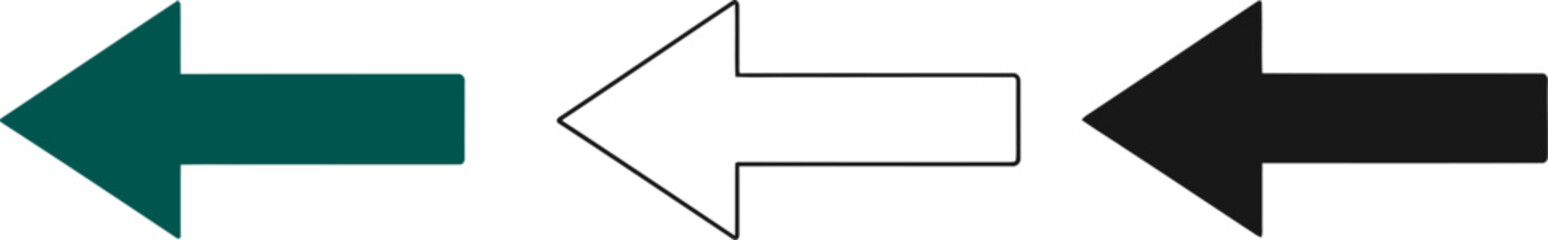 Fototapete - Three left pointing arrow icons in black and white for navigation and direction use
