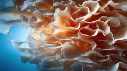 Poster - A mesmerizing close-up of flowing, organic textures with shades of peach and white, evoking feelings of softness and fluidity through intricate forms and light play.