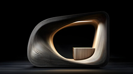 Abstract Modern Wooden Sculpture With Light