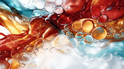 Poster - An abstract composition of vibrant colors fluidly intertwining with bubbles, creating a dynamic and colorful visual that evokes creativity and modern artistic expression.