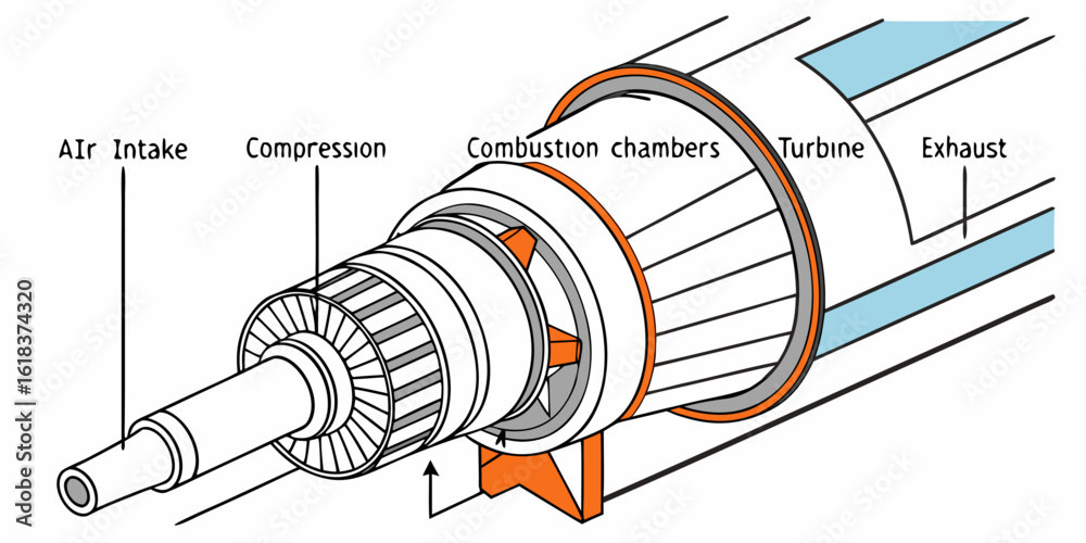 Labeled infographic diagram of jet engine process including intake ...