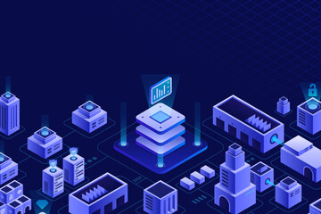 Isometric Abstract Composition of a Blockchain Network Background
