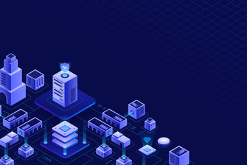 Isometric Modern Blockchain Technology and Digital Finance Background