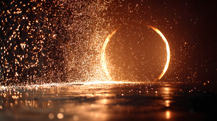 Poster - Sparkling Circle of Energy: A captivating scene of molten metal sparks, artfully arranged to form a glowing circle against a dark backdrop.