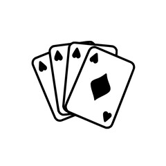 Poster - Illustration of a hand of playing cards with spade and diamond suits in black and white outline style