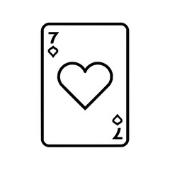 Poster - Illustration of a seven of hearts playing card with black outline on a white background design element