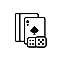 Poster - Illustration of a stack of cards with an ace of spades card and two dice in a black and white design