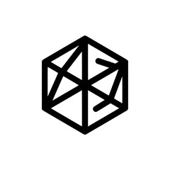 Poster - Geometric hexagon shape with intersecting lines creating triangular and trapezoidal forms in black outline