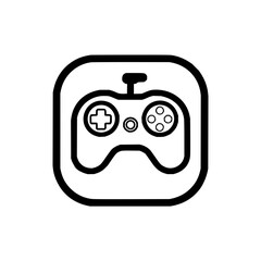 Poster - Illustrated game controller with d pad buttons and joystick inside a rounded square black outline shape