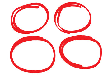 Wall Mural - red pen hand drawn doodle marks, red circle and oval stroke set. outline red drawing line clipart sy
