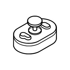 Poster - Isometric view of a video game controller with a joystick and two buttons in black outline drawing