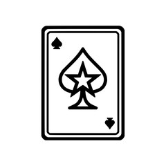 Poster - Ace of spades card with a star inside the spade shape in black and white outline drawing illustration
