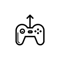 Poster - A black and white line drawing of a game controller with an arrow pointing upwards above the controller