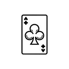 Poster - Ace of clubs playing card with black outline and club symbols on a white rectangular background design