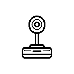Poster - Illustration of a simple webcam with a circular lens and a rectangular base in black and white style