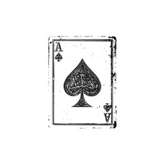 Poster - Ace of spades playing card with grunge border and ornate spade design in black and white illustration