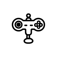 Poster - A stylized icon of a game controller with a figure on top and a stand below, in black outline style