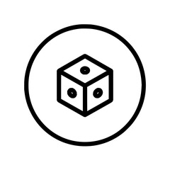 Poster - A simple line drawing of a dice inside of a circle with a white background and black line work