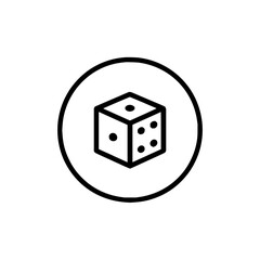 Poster - A simple line drawing of a dice with visible dots inside of a circle on a white background in isometric view