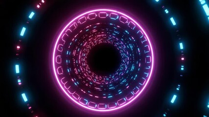 Abstract Light Tunnel with Digital Rings and Neon Glow, Modern Technology Concept Illustration