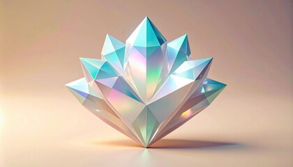 Poster - Abstract Geometric Crystal-Like Object On Pastel Background