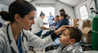 © Fachri - Compassionate Doctor Checking Young Boy's Forehead in Emergency Medical Tent