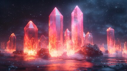 Wall Mural - futuristic landscape with levitating crystals and vibrant energy research