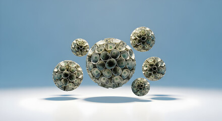 Poster - Abstract 3D Render of Spiky Spheres Cluster on Light Blue Background Illuminated by a Spotlight