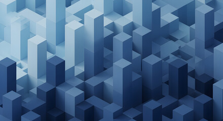 Poster - Abstract Geometric Background of Stacked Blue and White Cubes in a Modern Three Dimensional Rendered Design