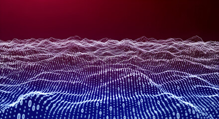 Poster - Abstract Wavy Dotted Landscape with Red to Blue Gradient Background for Modern Presentation