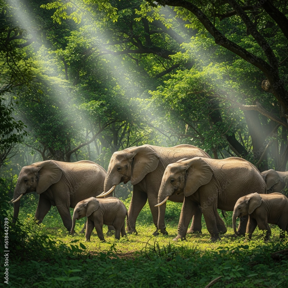 Wild Elephant Family Wallpaper – Jungle Scene HD Elephant Background Stock  Photo | Adobe Stock, image size:1000x1000