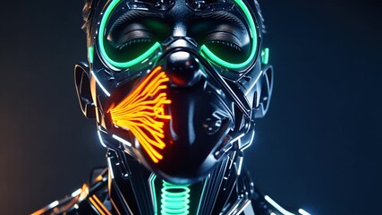 Futuristic robot head with glowing circuitry