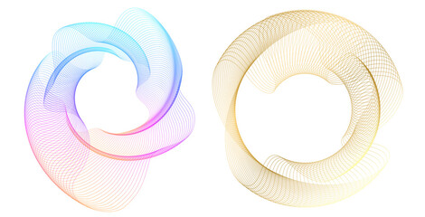 Aufkleber - Design elements. Wave of many purple lines circle ring. Abstract vertical wavy stripes on white background isolated. jpg