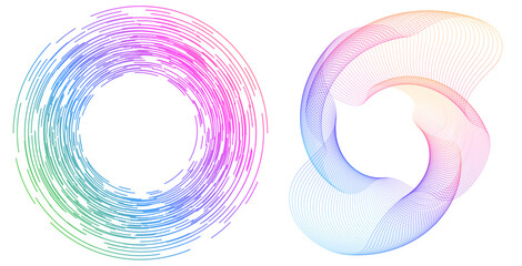 Aufkleber - Design elements. Wave of many purple lines circle ring. Abstract vertical wavy stripes on white background isolated. jpg