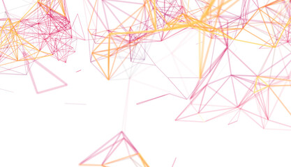 Poster - Stock photo of abstract network connections. Pink and orange lines create geometric shapes on a white background.