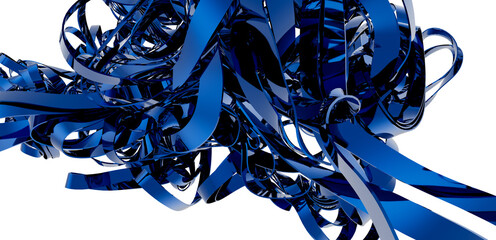 Poster - High-resolution image of abstract blue metallic ribbons twisting and tangling. Perfect for technology, design, or artistic projects.