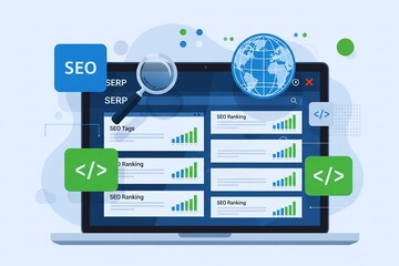 Wall Mural - seo and serp ranking illustration for web marketing concepts