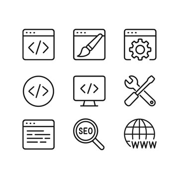 Web interface vector icons collection. Outline symbols. Line design
